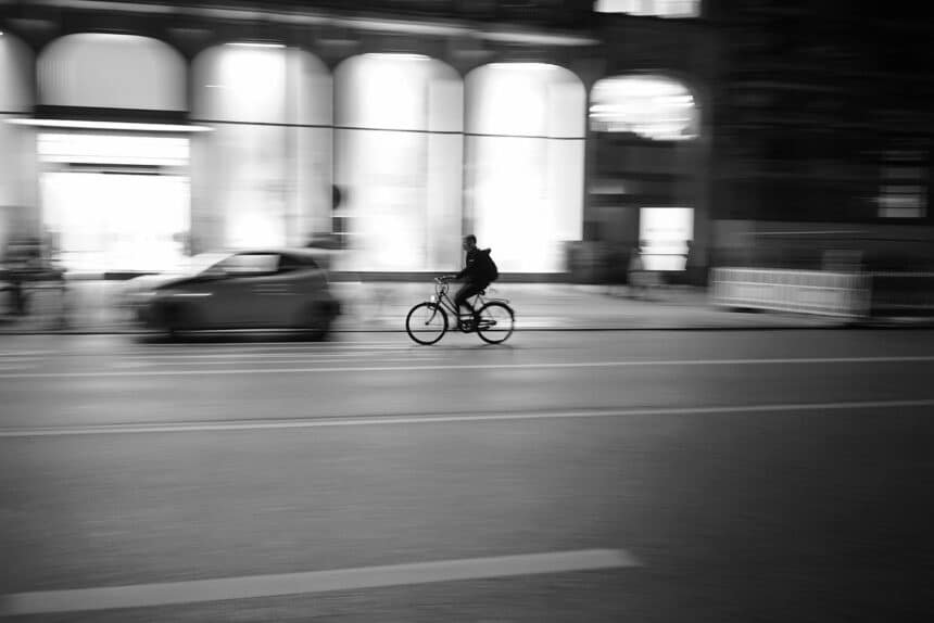 cyclist, city, street photography